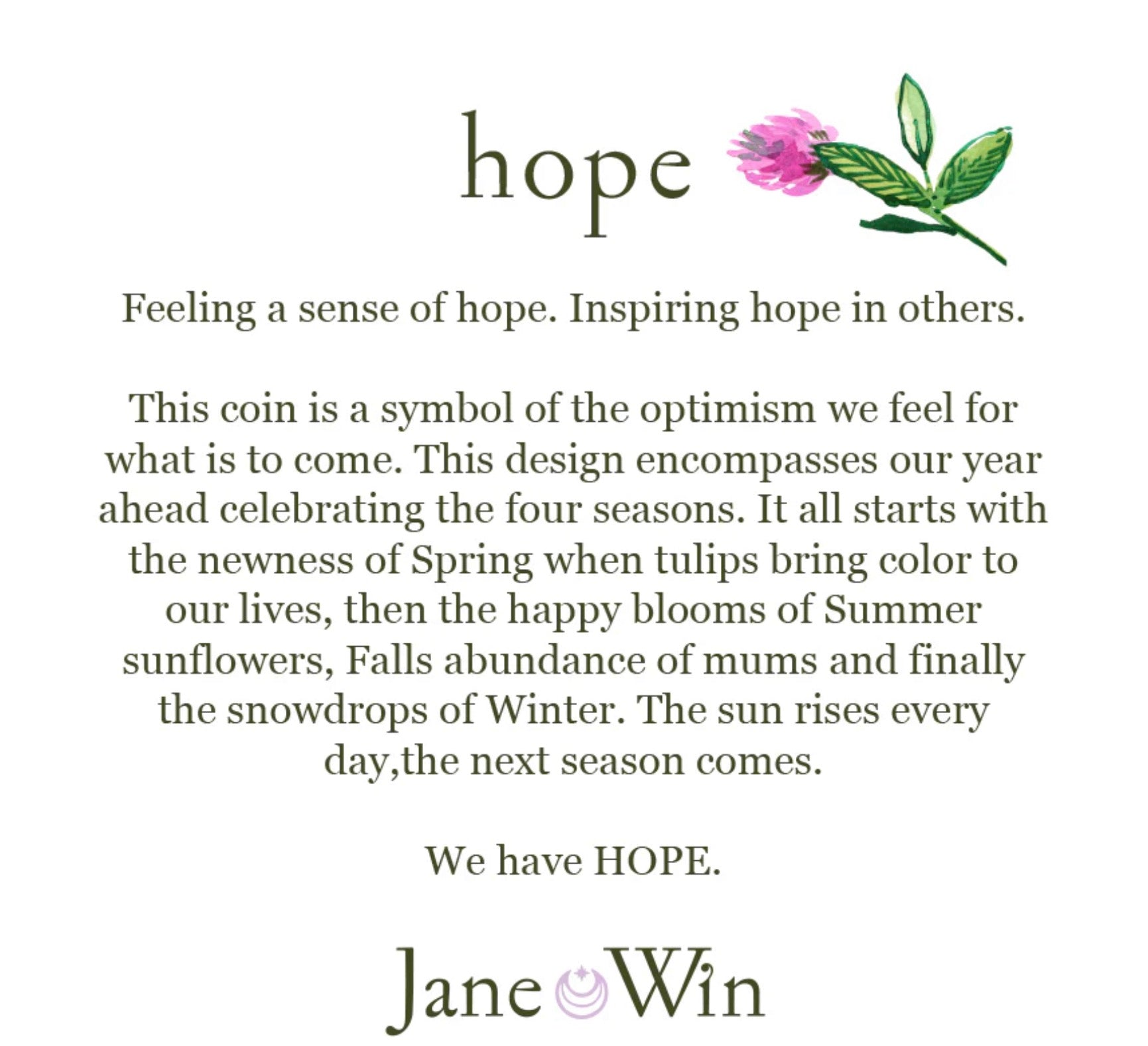 HOPE JW Small Pendant Coin in Silver - 16-18" Classic Rolo Chain-Jane Win-Happy on Main