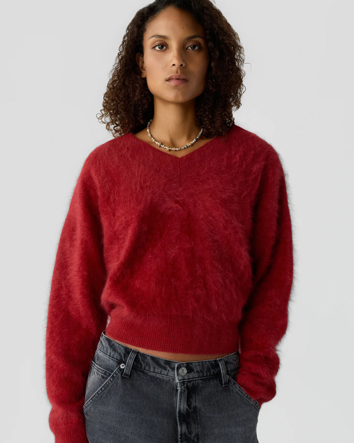 Grizzly Double V Sweater - Carmine-Guest in Residence-Happy on Main