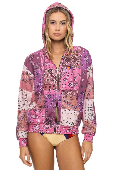 Bandana Quilted - Zip Hoodie Relaxed - Pink-Aviator Nation-Happy on Main