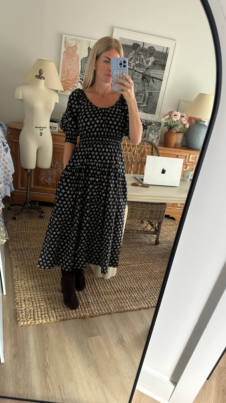 Abby Dress - Black Marea Flower-Marea-Happy on Main