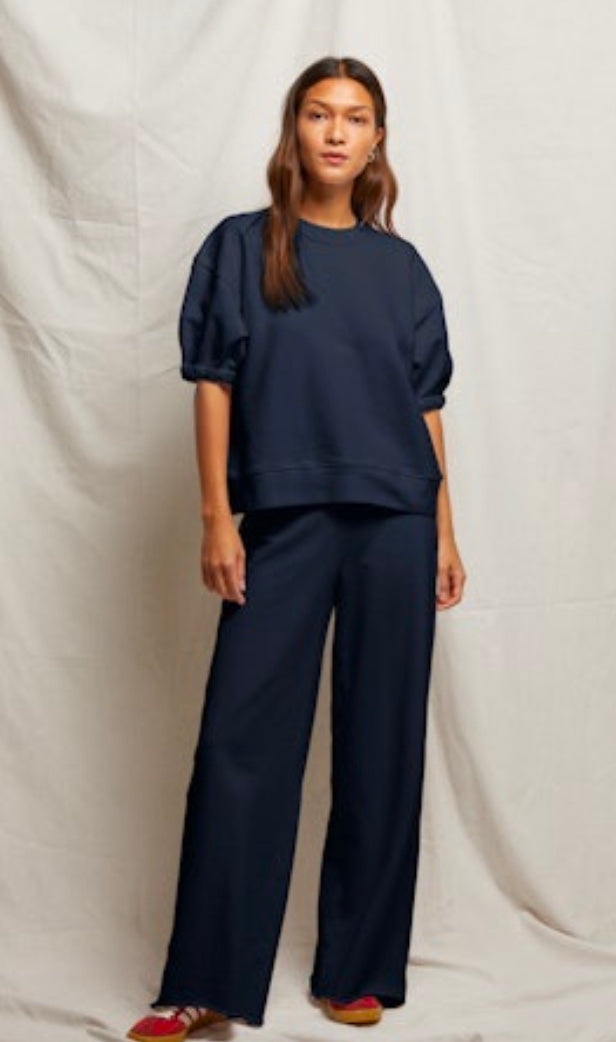 Rebecca French Terry 3/4 Puff Sleeve Sweatshirt-Sweatshirts-Happy on Main