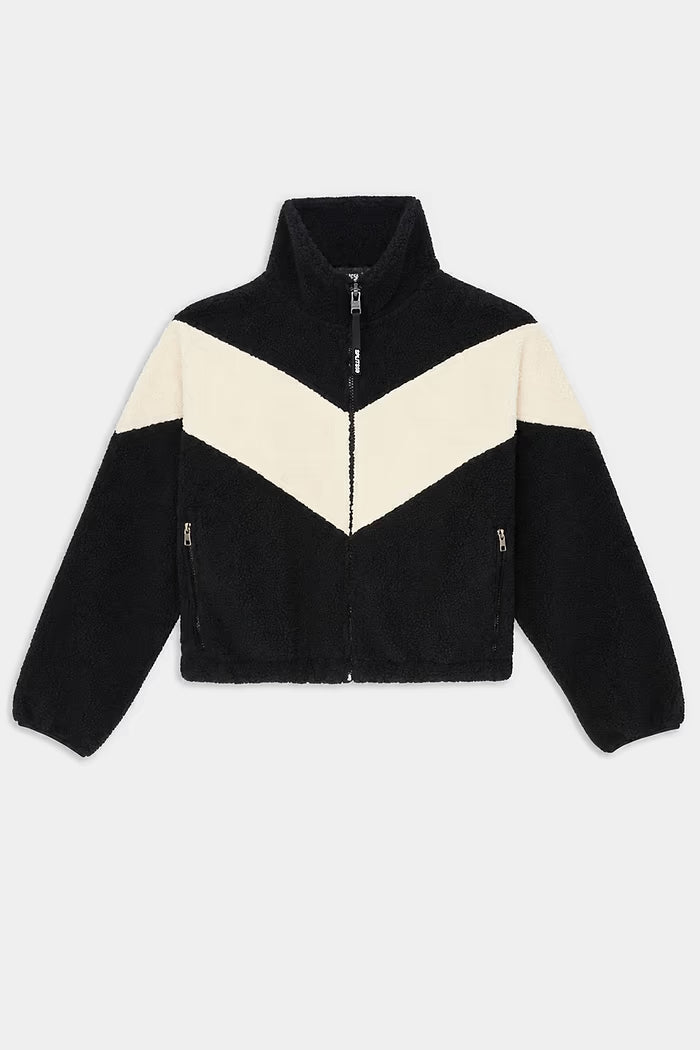 Lottie Chevron Sherpa Full Zip Jacket - Black/Creme-Splits59-Happy on Main