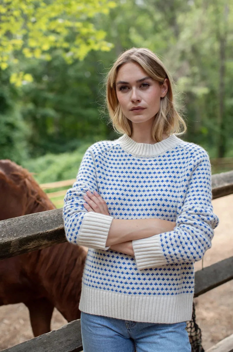 Lodge Sweater - Ivory/Tidal Birdseye-Marea-Happy on Main