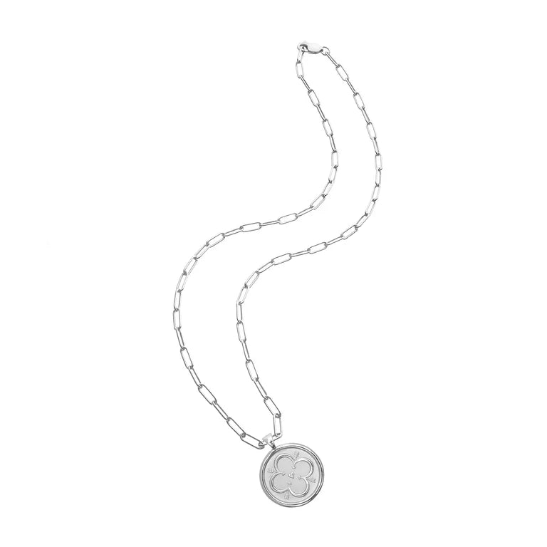 LOVE JW Small Pendant Coin in Silver - 18" Drawn Link Chain-Jane Win-Happy on Main