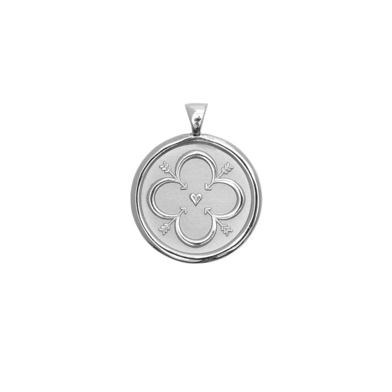 LOVE JW Small Pendant Coin in Silver - 18" Drawn Link Chain-Jane Win-Happy on Main