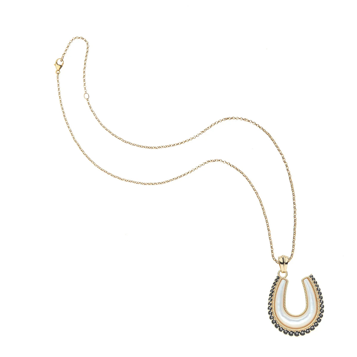 Feeling Lucky Mother of Pearl Horseshoe Pendant - Gold / 16-18" Classic Rolo Chain-Jane Win-Happy on Main