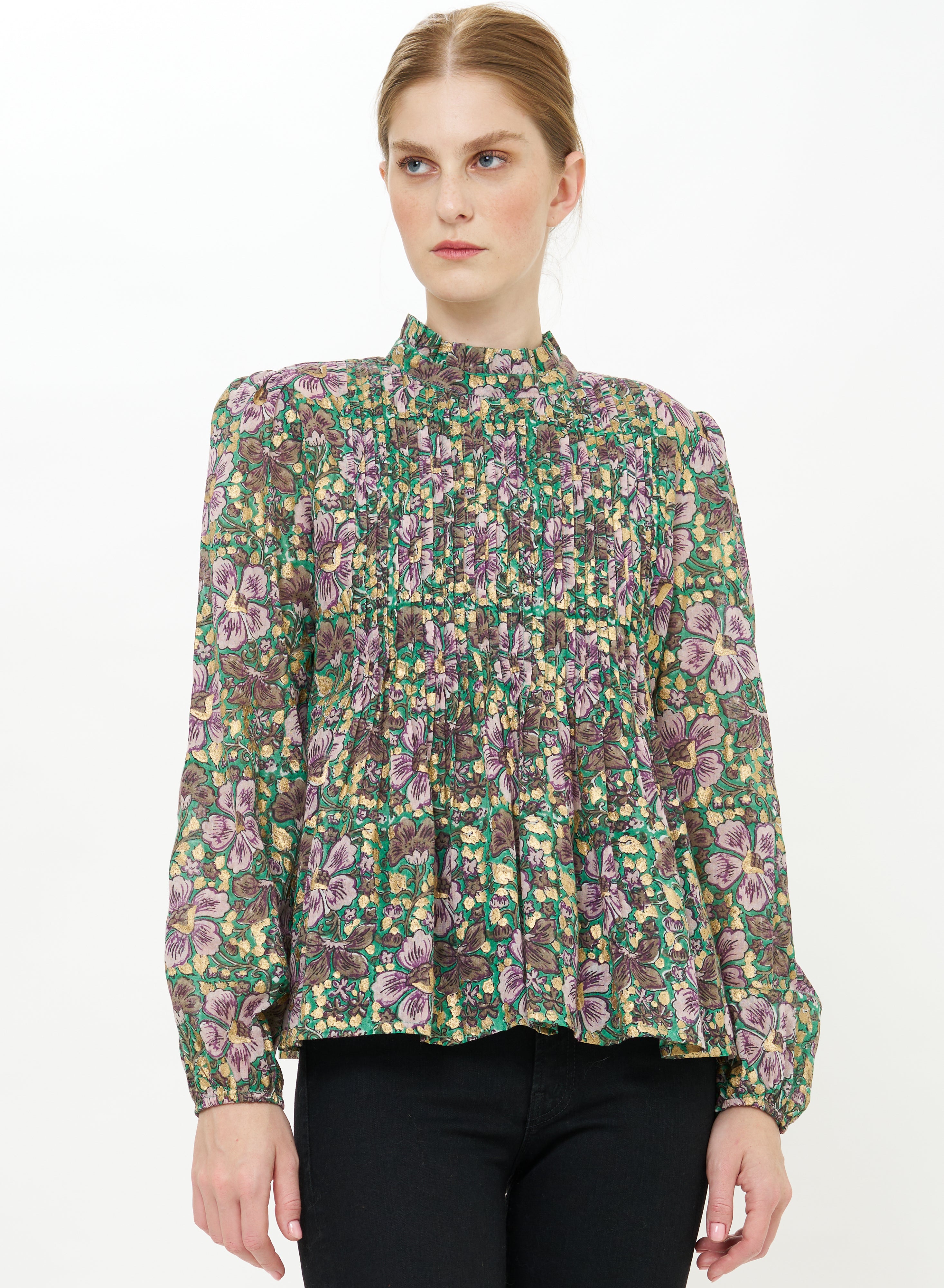 Long Sleeve Pintuck Blouse-Casual Tops-Happy on Main