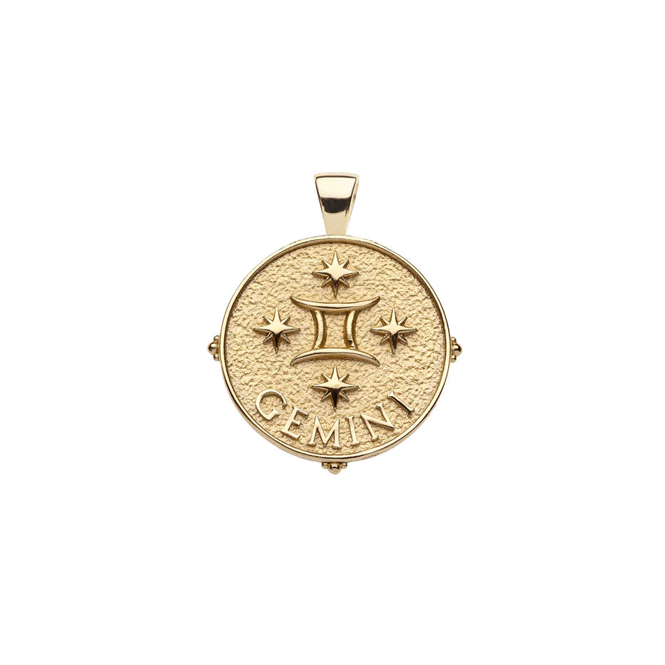 GEMINI JW Small Zodiac Pendant Coin - 16-18" Classic Rolo Chain-Jane Win-Happy on Main