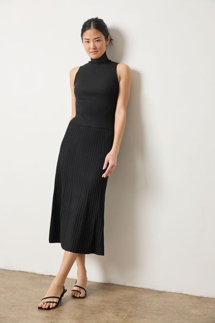 Straight Rib Skirt in Fine Gauge Stretch Knit.