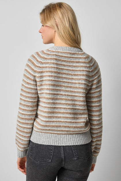 Button Front Striped Cardigan - Dove Stripe-Lilla P-Happy on Main