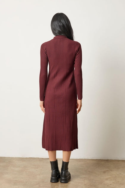The Long Sleeve Rib Henley Dress in Fine Gauge Stretch Knit.