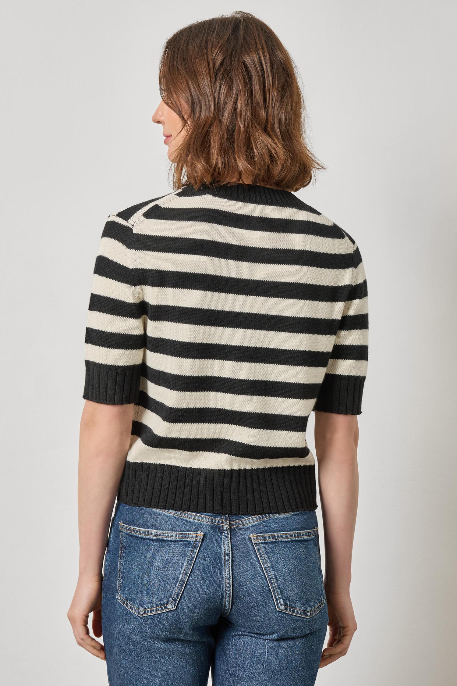 Elbow Sleeve Button Cardigan - Jet Black Stripe-Lilla P-Happy on Main