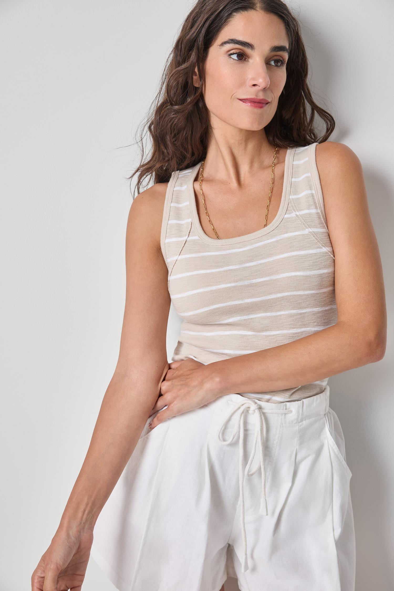Striped Wide Strap Tank - Bamboo Stripe-Lilla P-Happy on Main