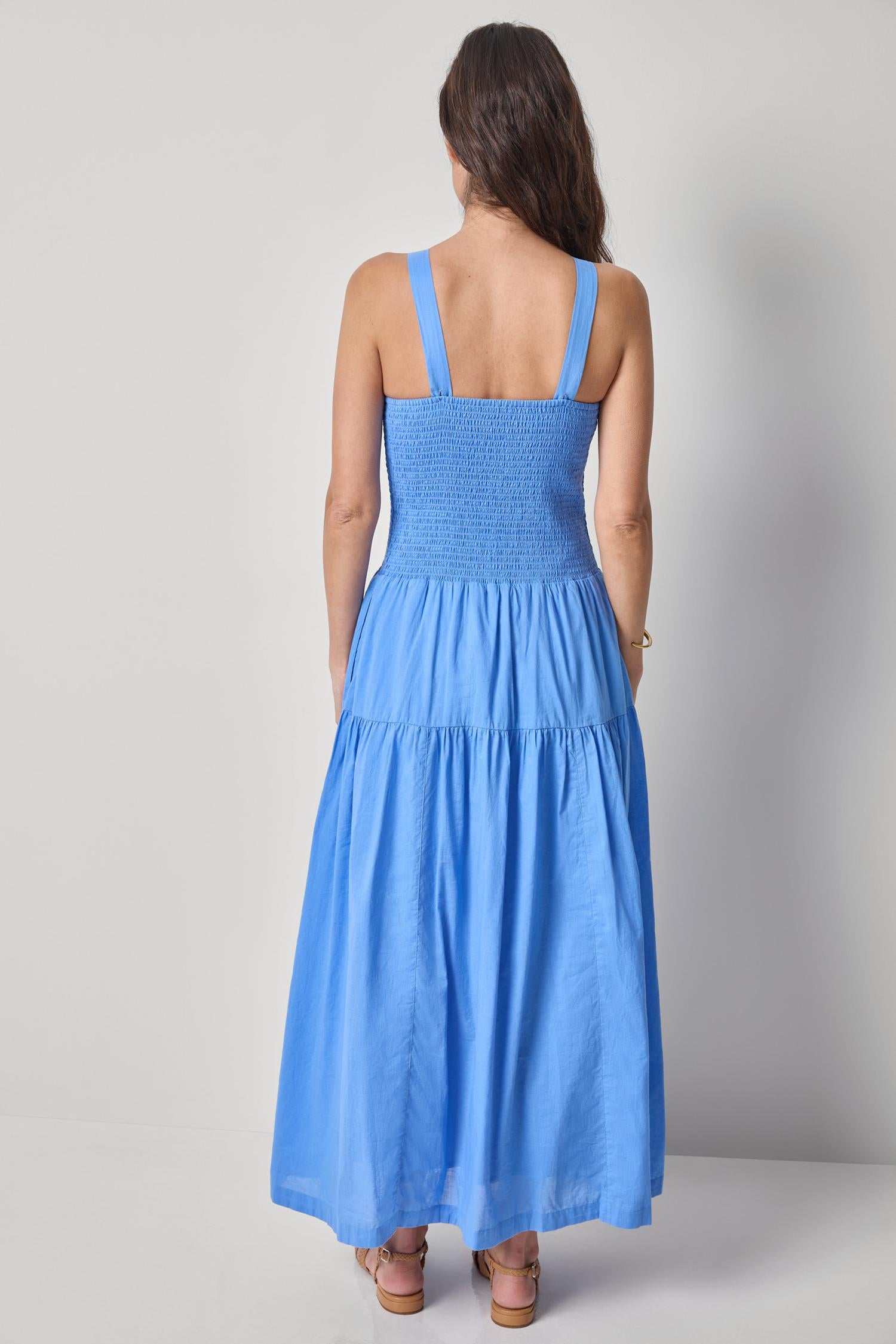 Smocked Bodice Maxi Dress - Ultramarine-Lilla P-Happy on Main