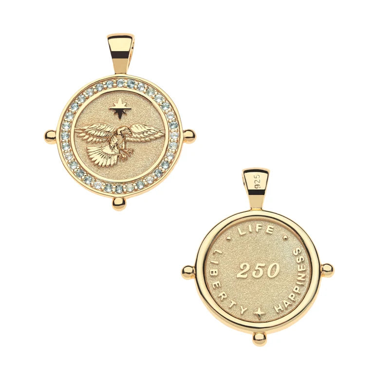 LIMITED EDITION 250TH PROTECT Eagle JW Small Embellished Coin - 16-18" Beaded Satellite Chain-Jane Win-Happy on Main