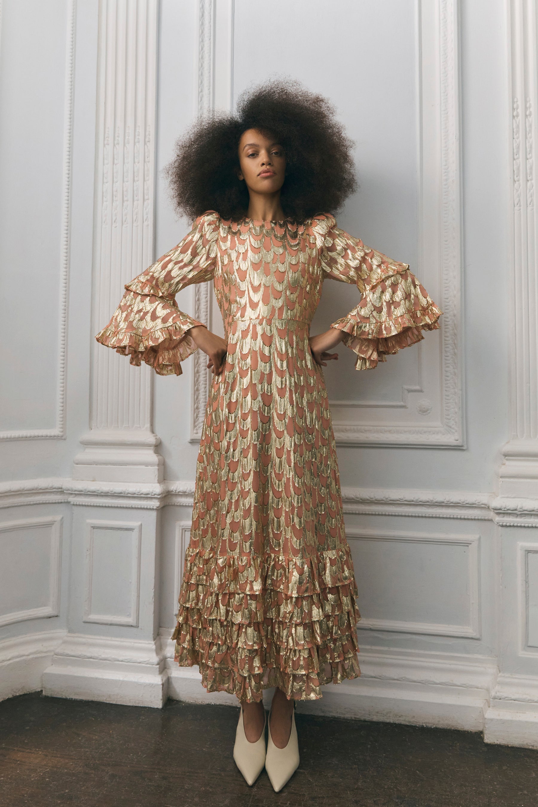 Josephine Dress - Peach Metallic-Queens of Archive-Happy on Main