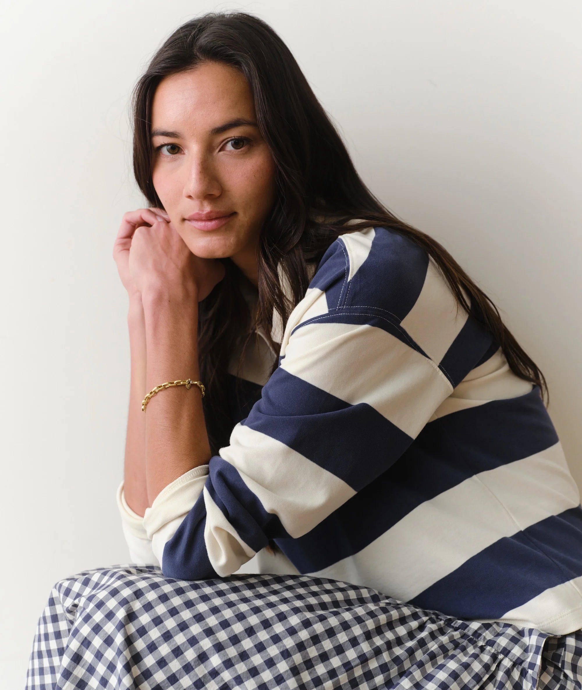 Luxe Sueded Polo Tee - Navy Stripe-Marine Layer-Happy on Main