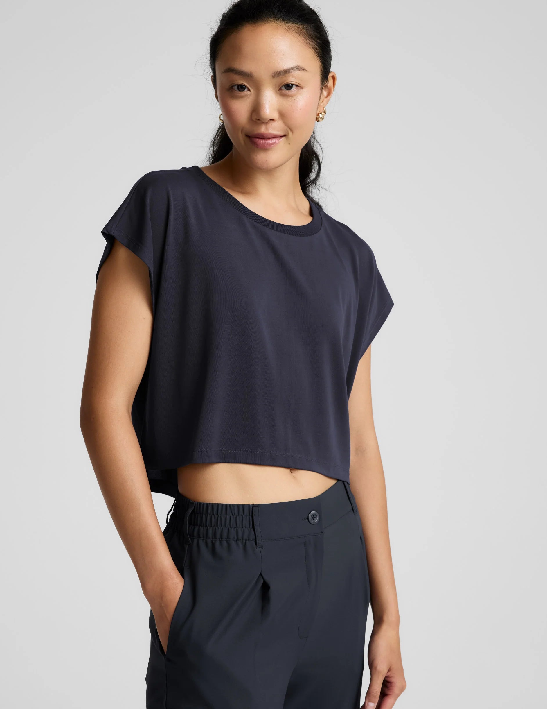 Studio Luxe Cropped Tee - Nocturnal Navy-Beyond Yoga-Happy on Main