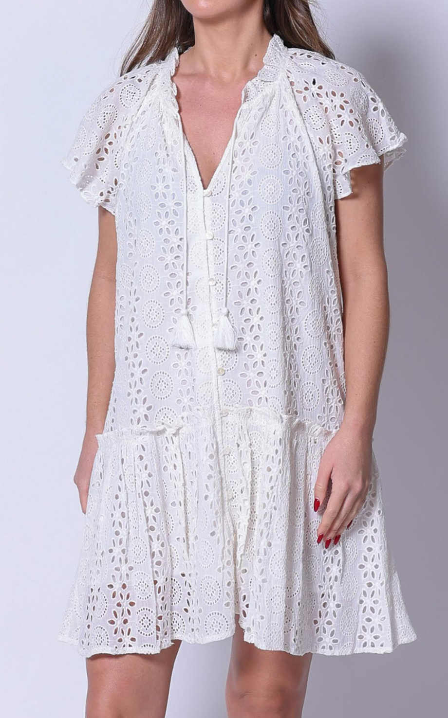 Mini Dress - Eyelet-Casual Dresses-Happy on Main