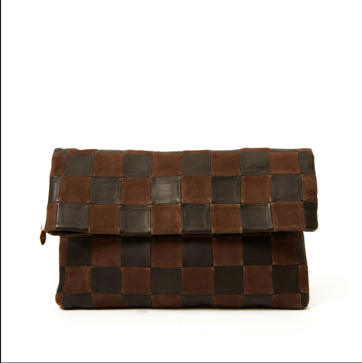 Carryall Clutch w/ Tabs - Nappa & Suede Oversized Checker-Handbags-Happy on Main