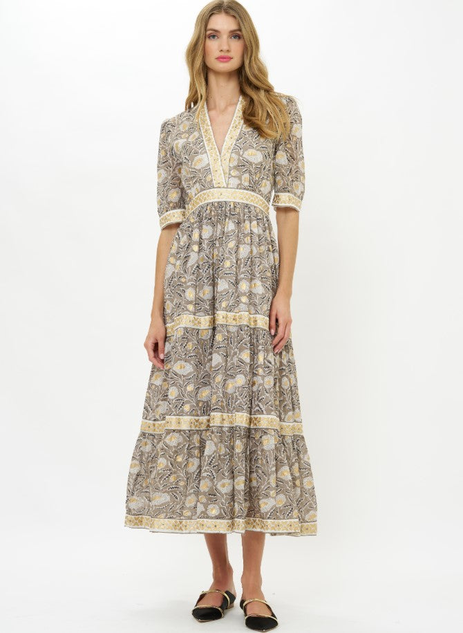 V-Neck Cuffed Maxi-Casual Dresses-Happy on Main