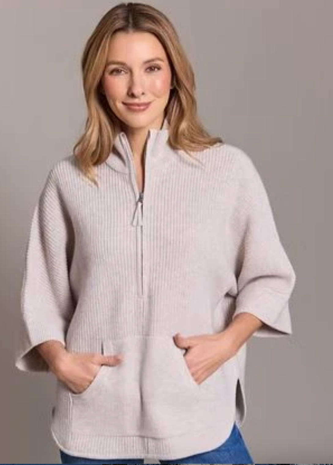 100% Merino Bozeman Shaker Half Zip Poncho-Alashan Cashmere-Happy on Main