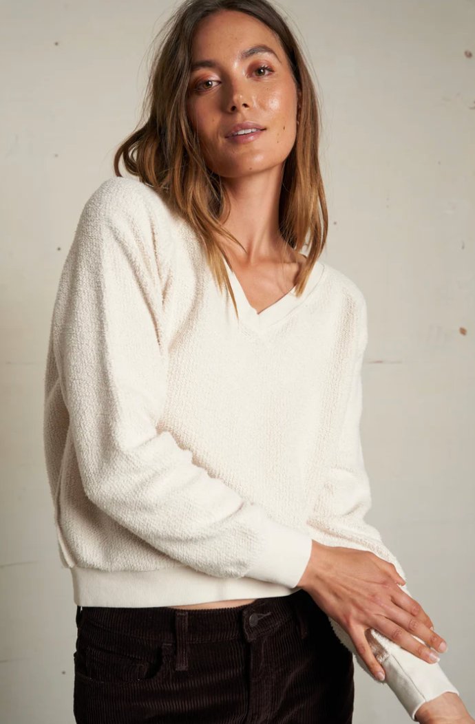 Zuri Reverse Fleece V Neck Sweatshirt - Sugar-perfectwhitetee-Happy on Main