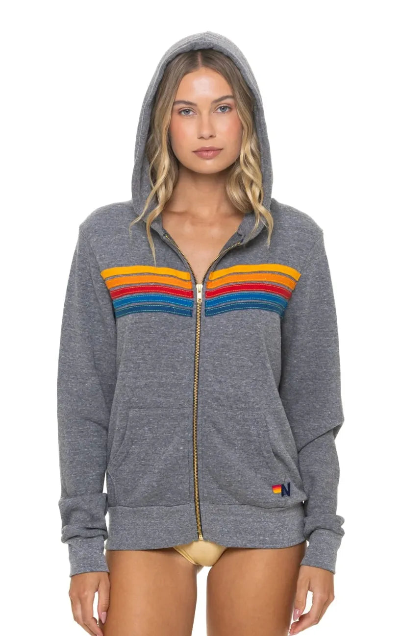 5 Stripe Zip Hoodie - Heather Grey-Aviator Nation-Happy on Main