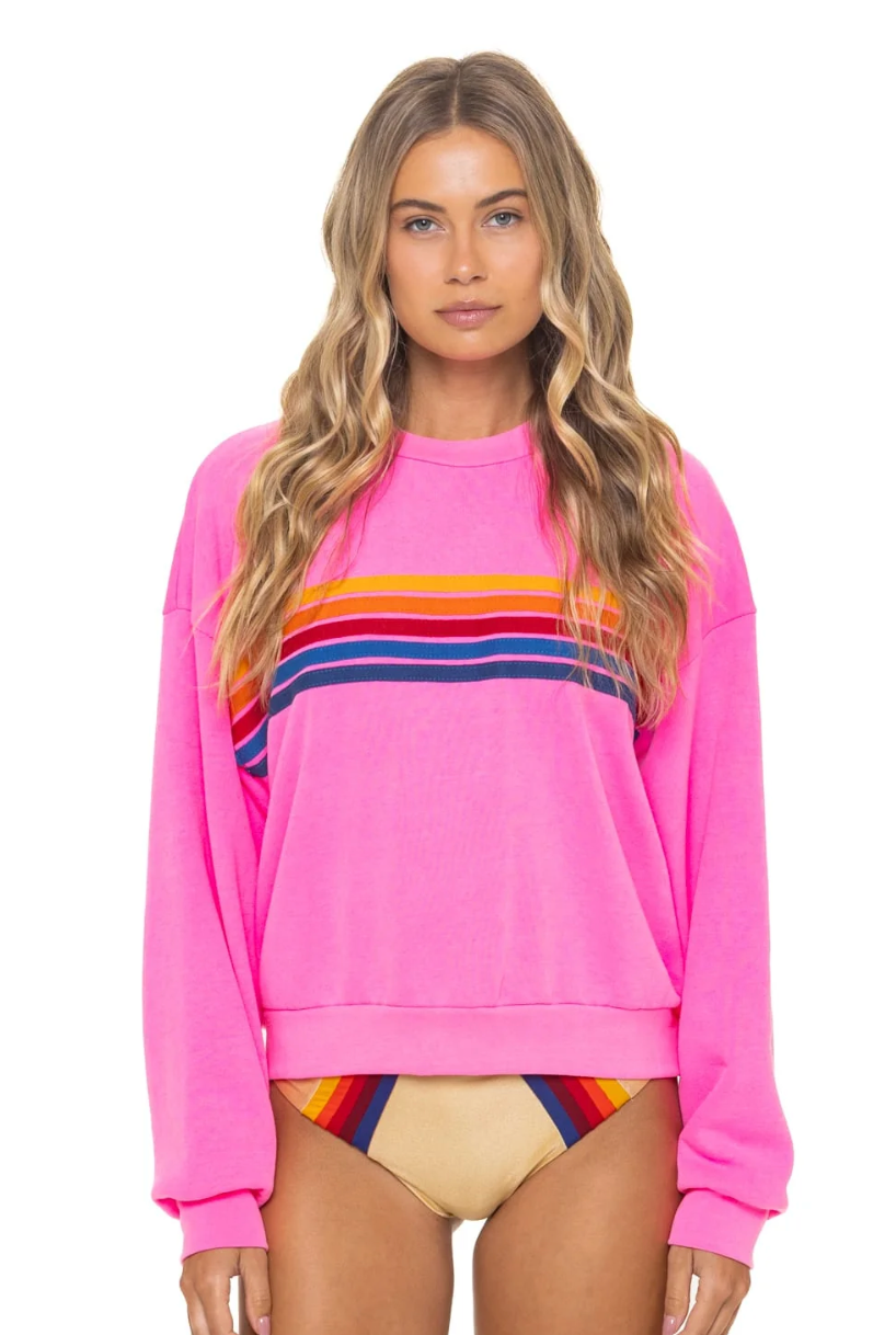 5 Stripe Crew Sweatshirt Relaxed Neon Pink-Aviator Nation-Happy on Main