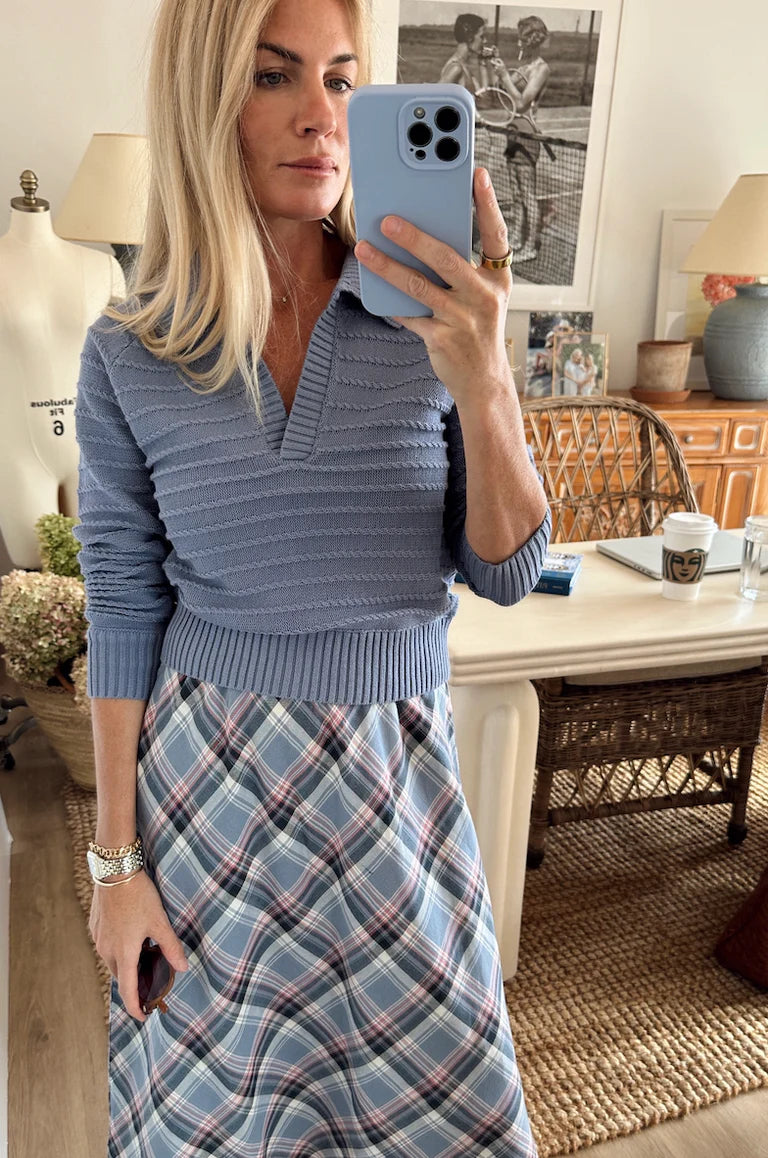 Mini Cable Polo Sweater - Indigo-Marea-Happy on Main