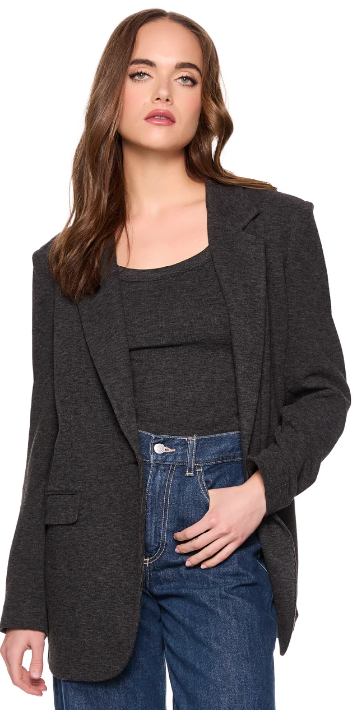 Fleece Boyfriend Blazer - Mélange Grey-Susana Monaco-Happy on Main