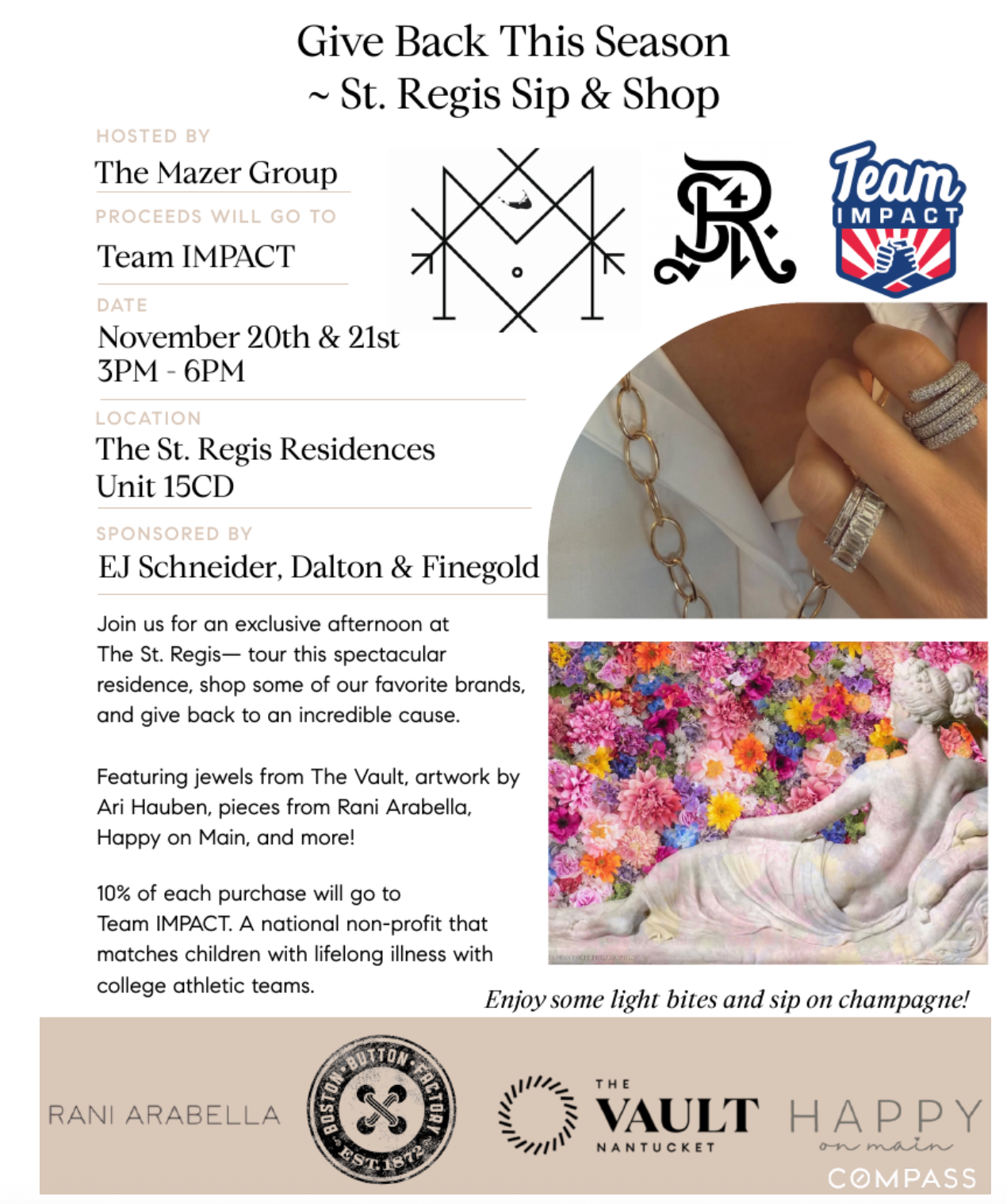 St. Regis Sip & Shop Nov. 20th & 21st 3PM-6PM-Happy on Main-Happy on Main