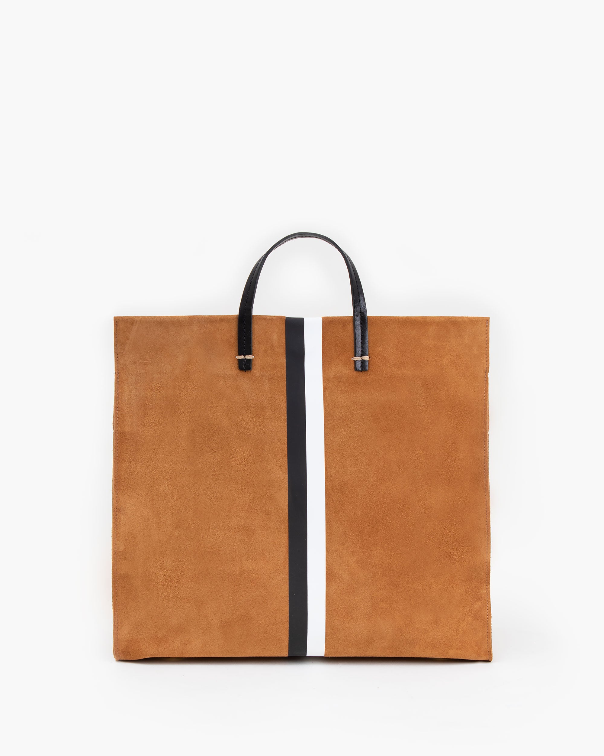 Simple Tote - Camel Suede with Black & Cream Stripe-Clare V.-Happy on Main