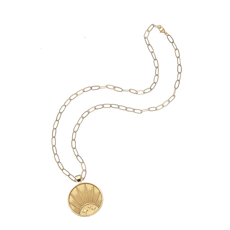 STRONG JW Original Pendant Coin (Rising Sun) - Gold / 18" Drawn Link Chain-Jane Win-Happy on Main