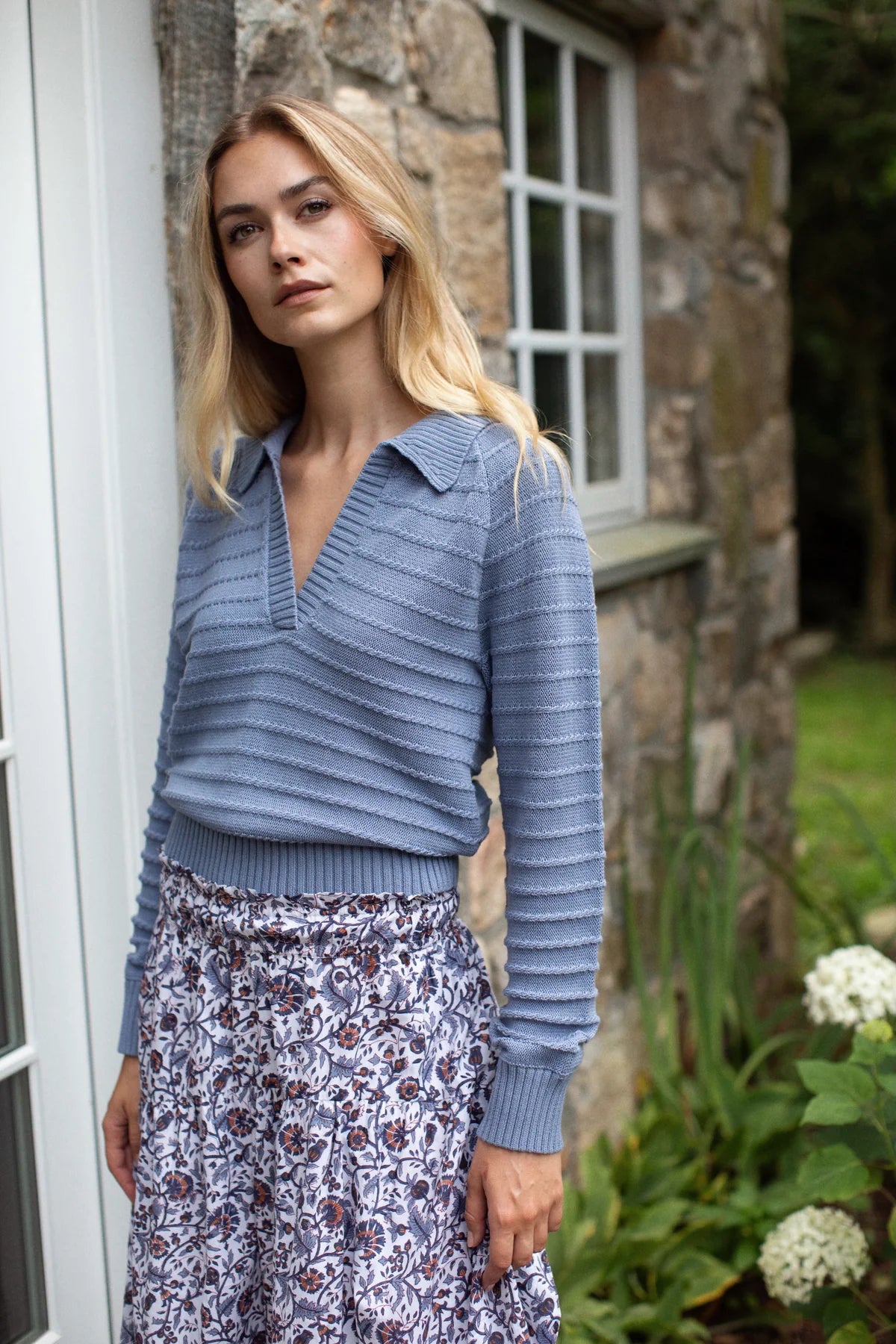 Mini Cable Polo Sweater - Indigo-Marea-Happy on Main