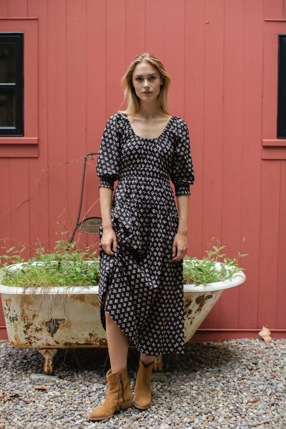 Abby Dress - Black Marea Flower-Marea-Happy on Main