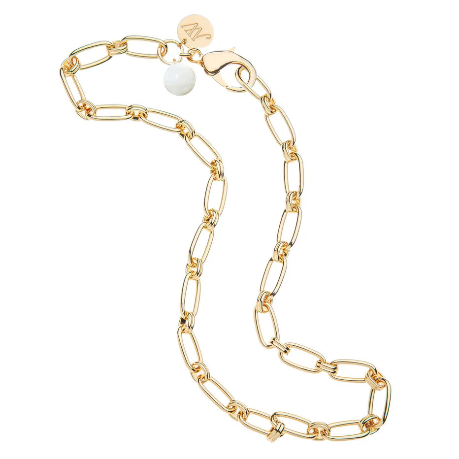 Wheels of Fortune Chain with Mother of Pearl Bead - 18"-Jane Win-Happy on Main