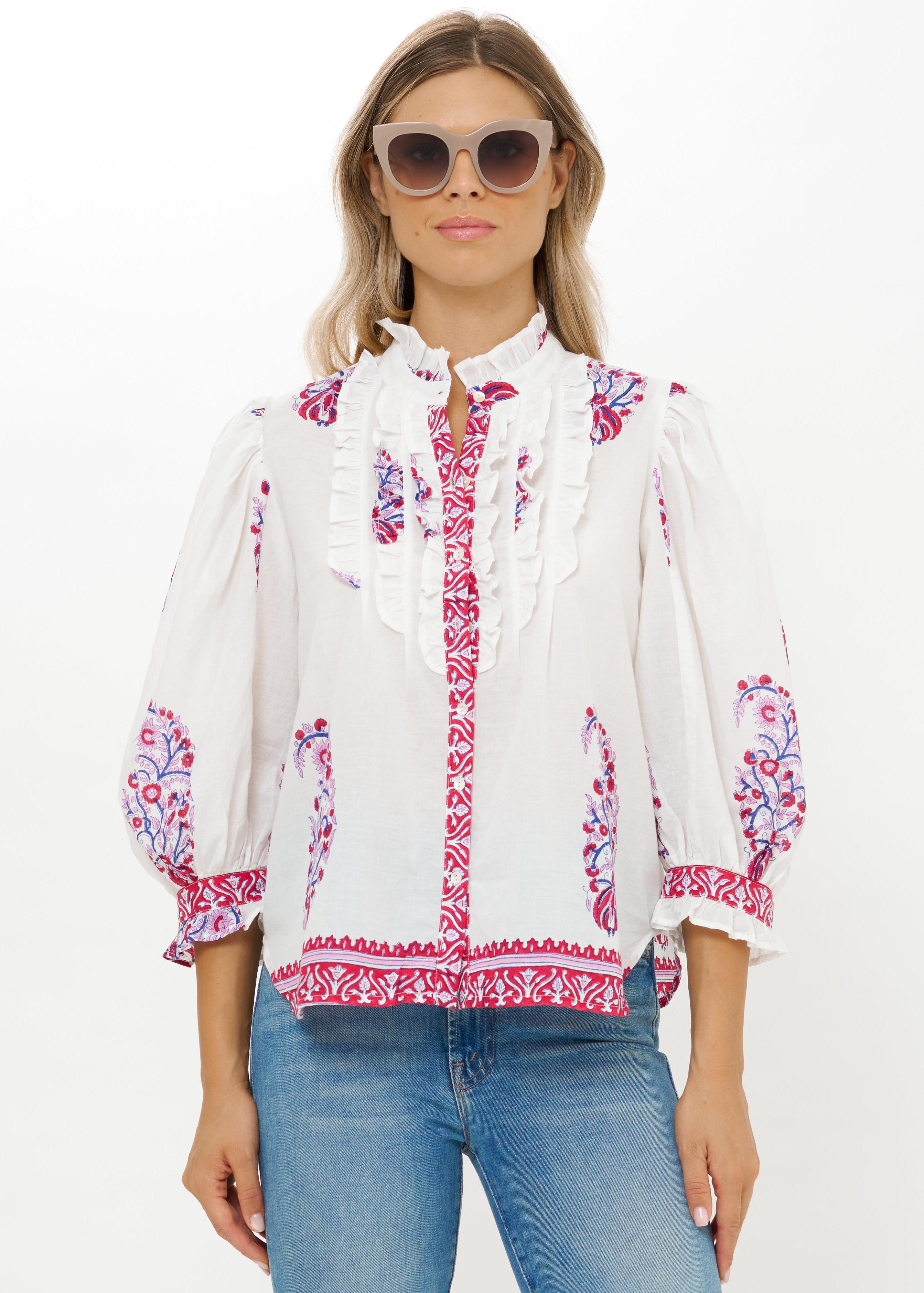 Ruffle Front Button Blouse-Casual Tops-Happy on Main