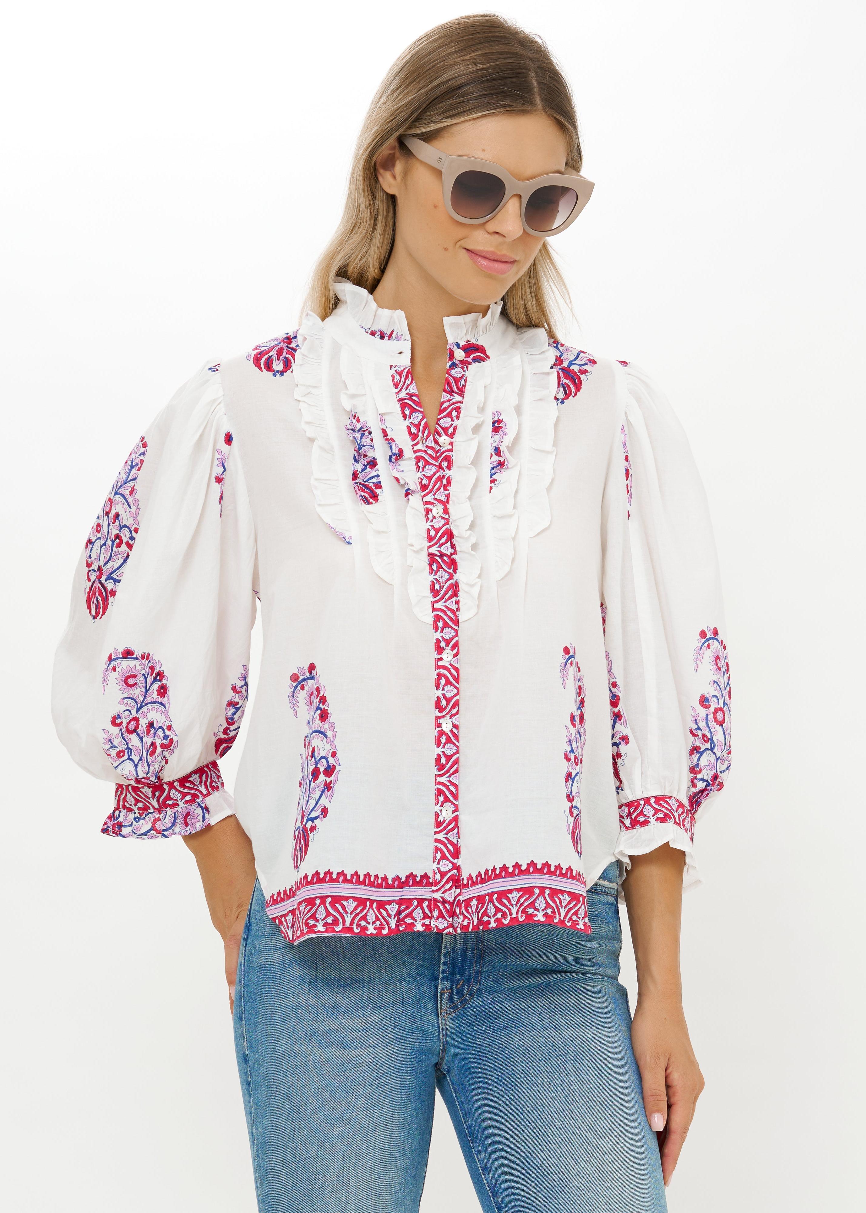 Ruffle Front Button Blouse-Casual Tops-Happy on Main