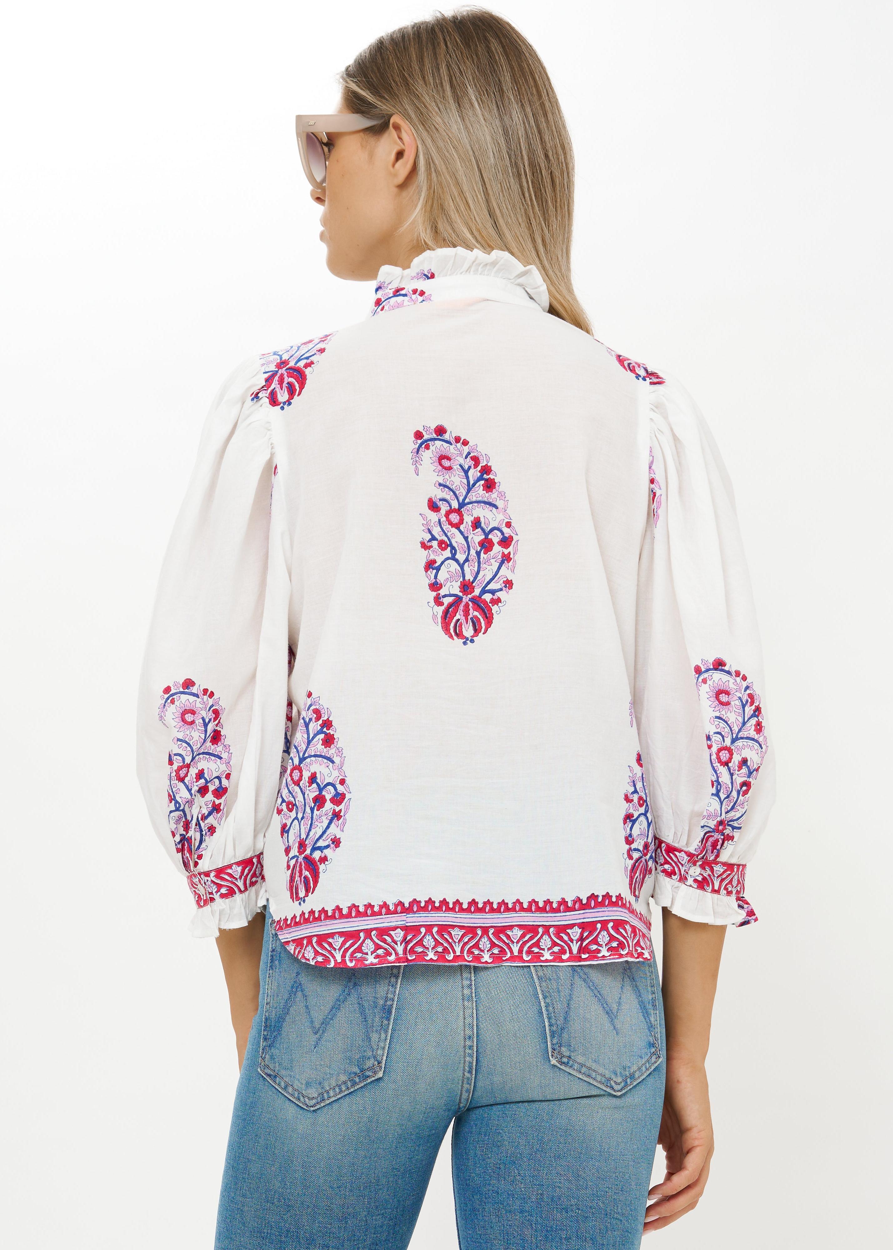 Ruffle Front Button Blouse-Casual Tops-Happy on Main