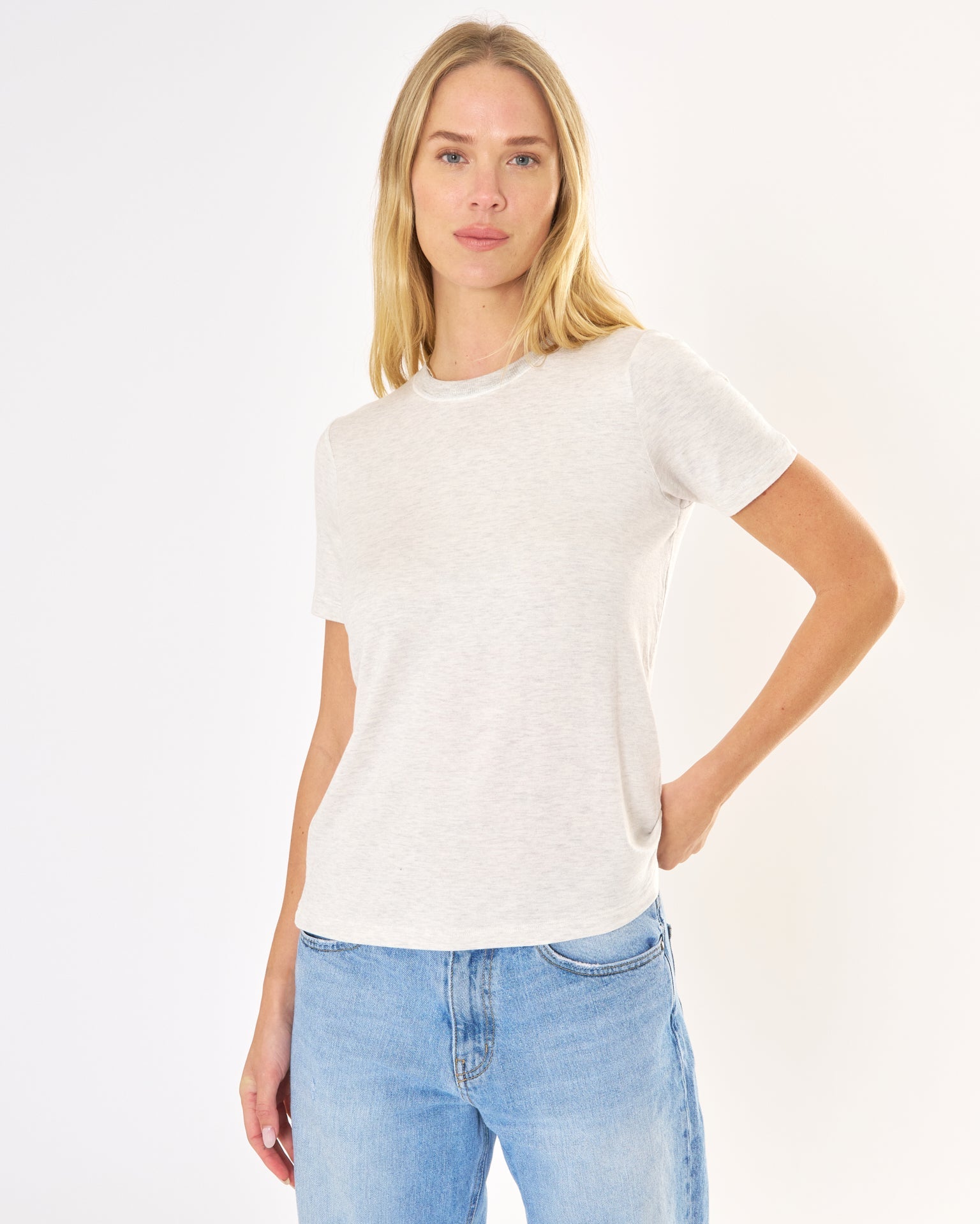 St. Tropez Crew Neck Tee - Heather Ash-Maison Wheat-Happy on Main