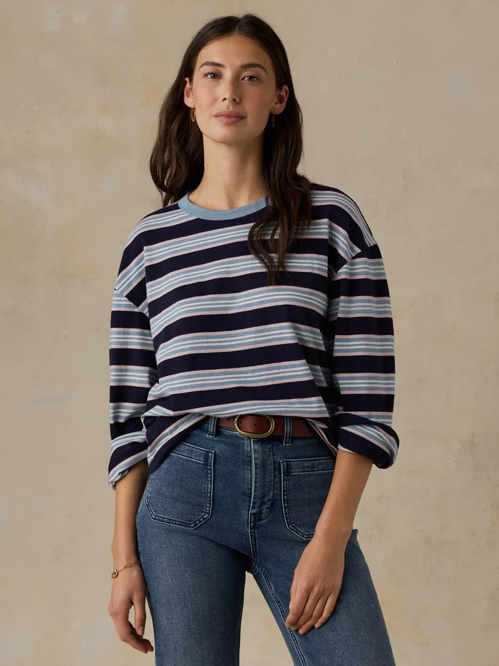 Sunwashed Long-Sleeve Retro Tee - Moonlit Tidal Stripe-Faherty-Happy on Main