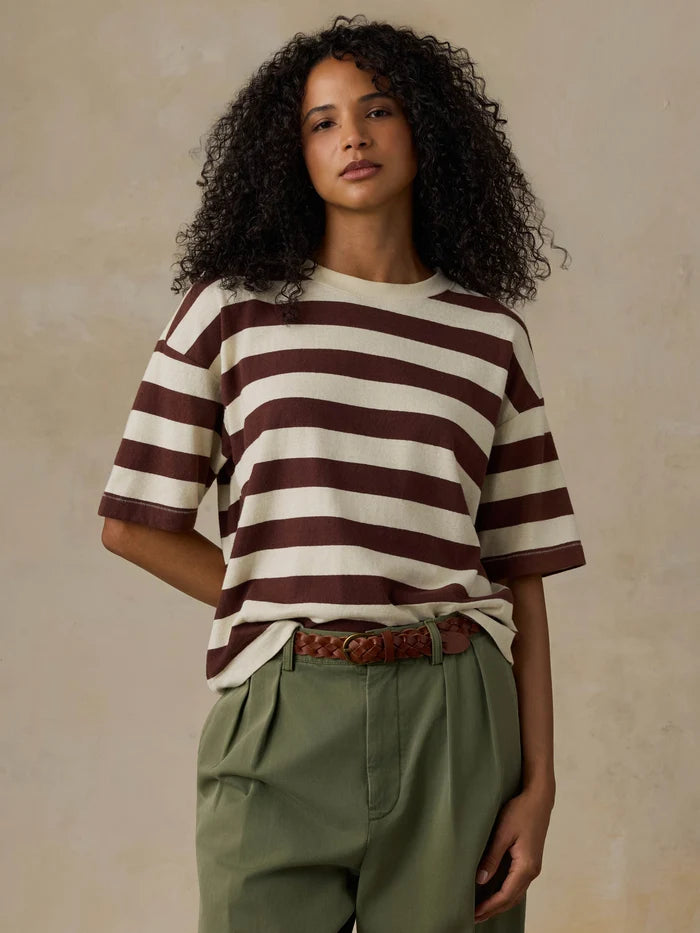 Hemp Blend Vintage Tee - Espresso Stripe-Faherty-Happy on Main