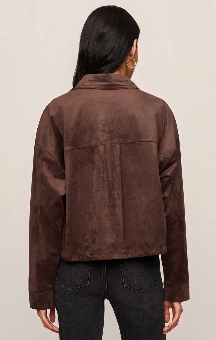All Day Cropped Suede Jacket - Dark Chocolate-Z Supply-Happy on Main