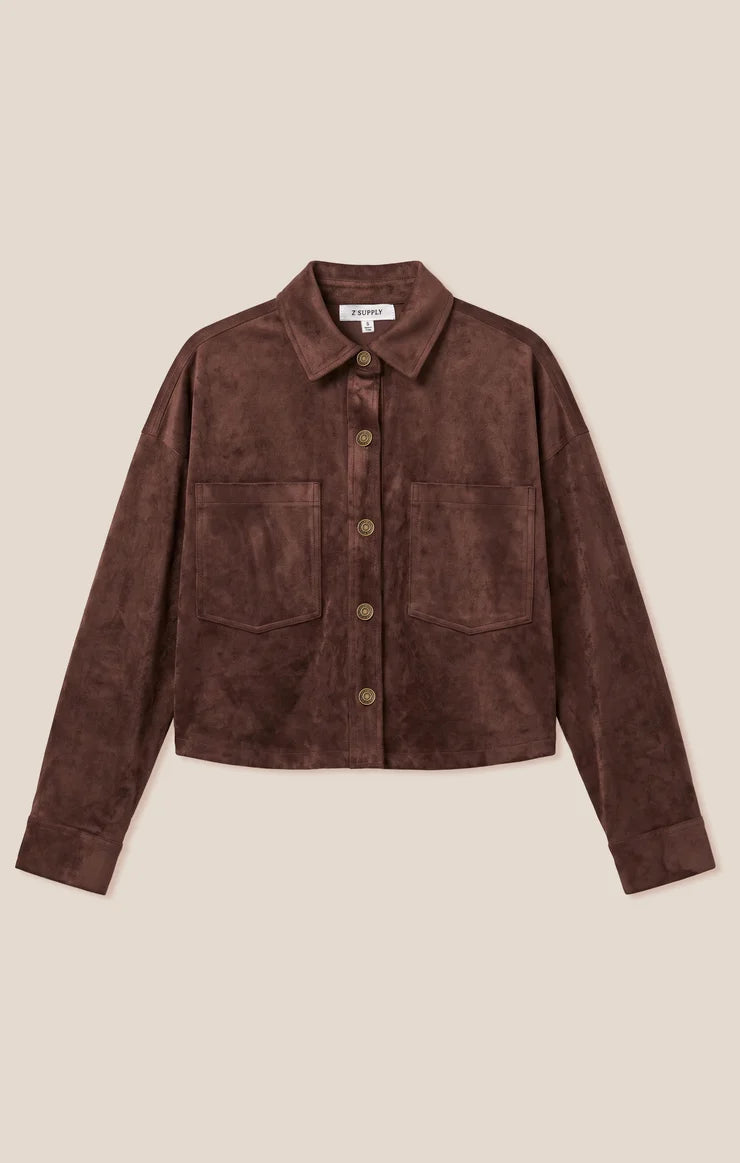 All Day Cropped Suede Jacket - Dark Chocolate-Z Supply-Happy on Main