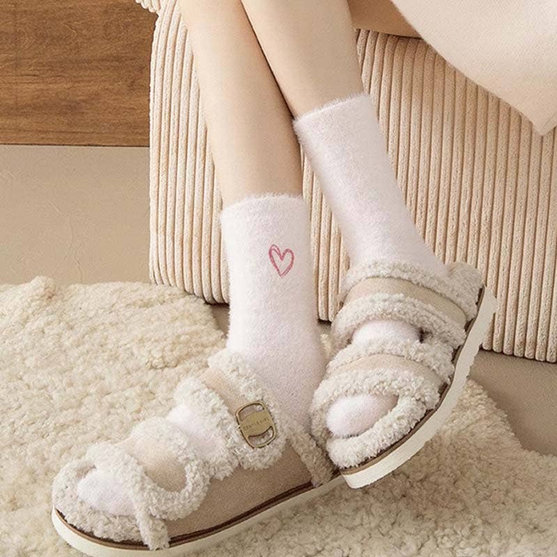 Cute Heart Embroidery Fuzzy Plush Socks DP25H516-Dipped Shop-Happy on Main