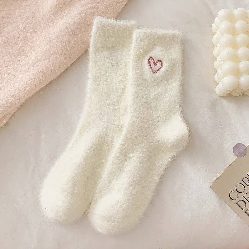Cute Heart Embroidery Fuzzy Plush Socks DP25H516-Dipped Shop-Happy on Main