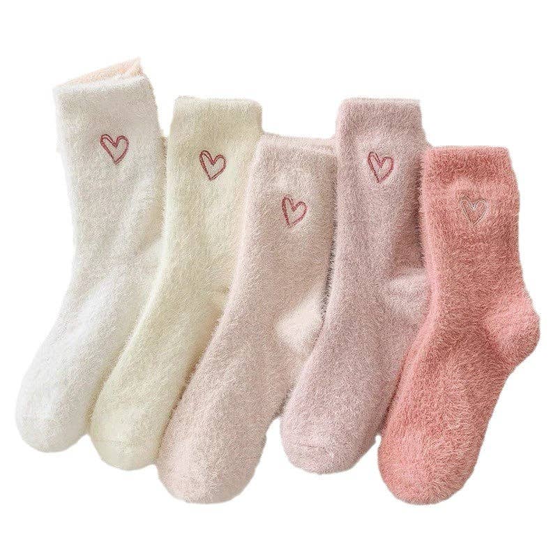 Cute Heart Embroidery Fuzzy Plush Socks DP25H516-Dipped Shop-Happy on Main