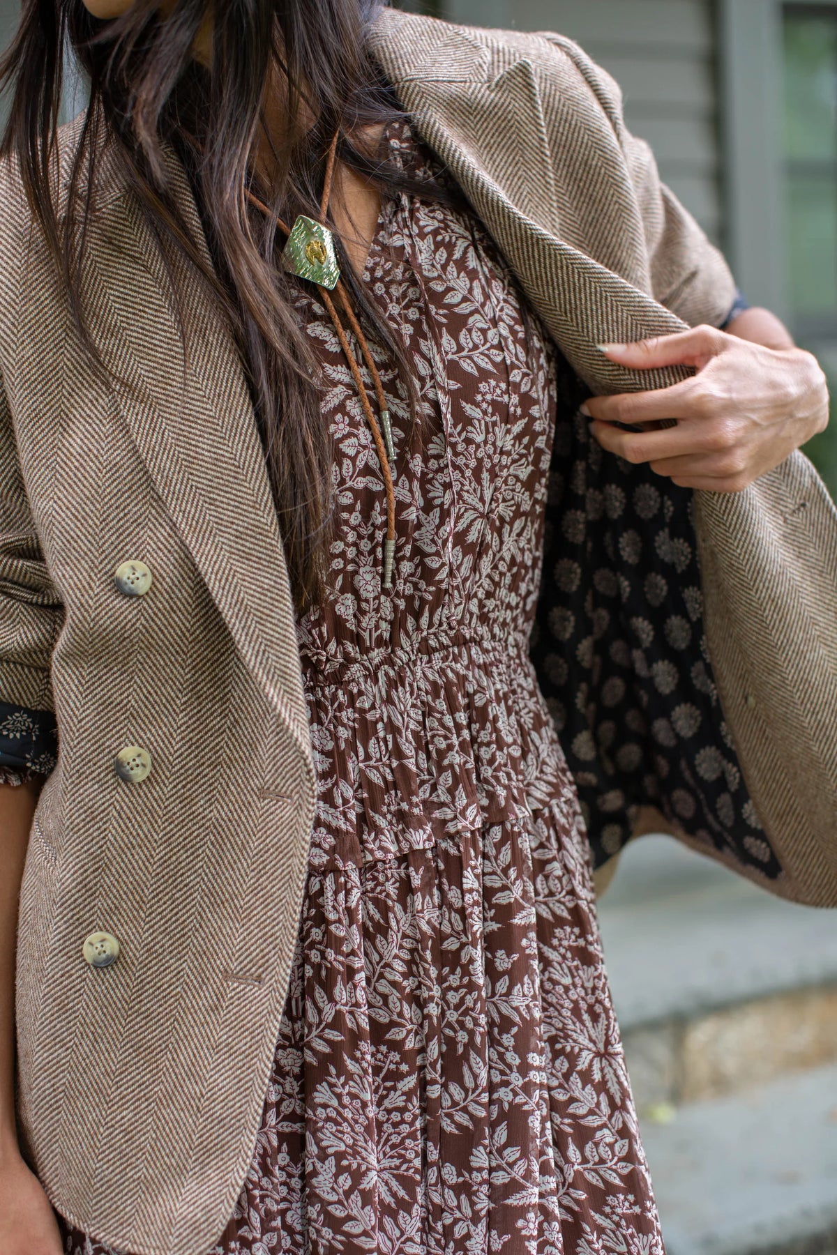 Hacking Jacket - Chestnut Herringbone-Marea-Happy on Main