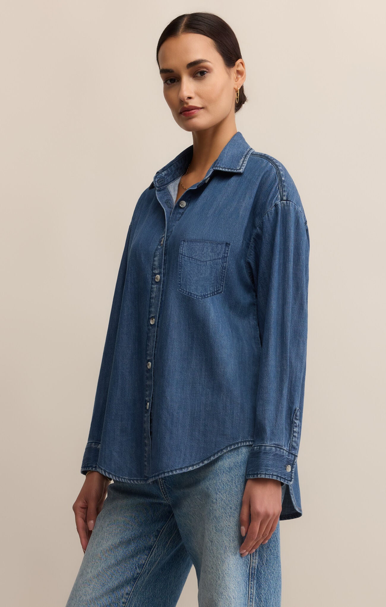 Atwood Denim Shirt - long sleeve, buttoned.